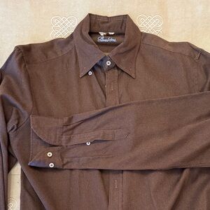 Men's Textured Brown Button Down